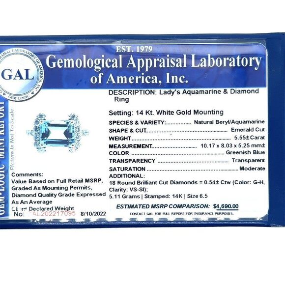 Natural Aquamarine Diamond Ring 6.5 14k Gold 6.09 TCW Certified $4,690 217095 - Picture 13 of 13